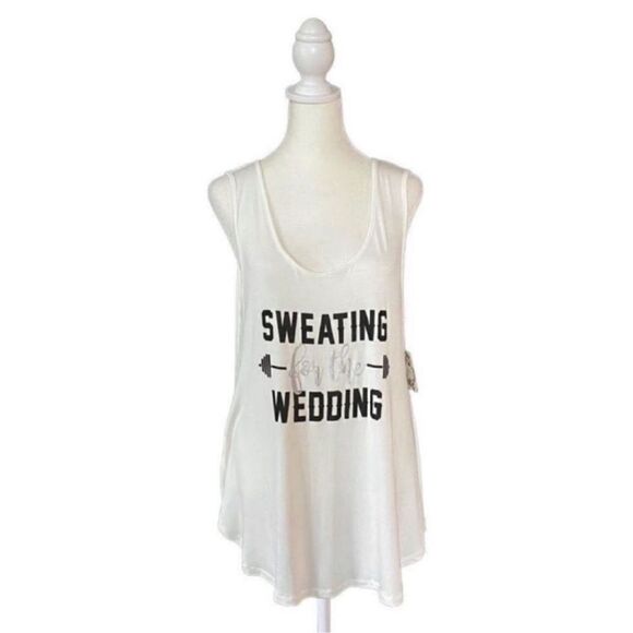 LDLA Bridal Sweating For The Wedding White & Silver Metallic Barbell Tank Top XL - Picture 1 of 10